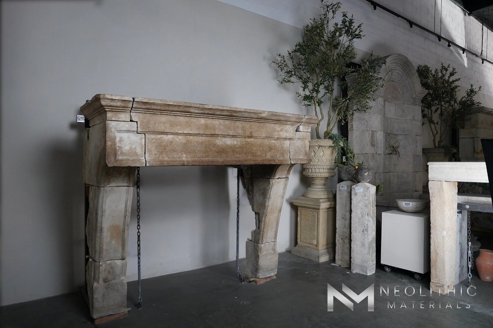 Antique Mediterranean Limestone Fireplace - Image 2
