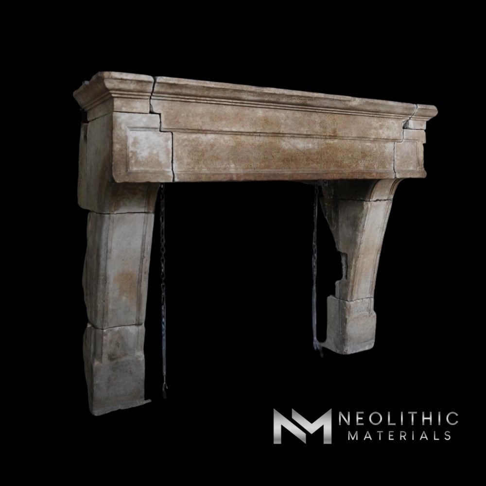 Antique Mediterranean Limestone Fireplace
