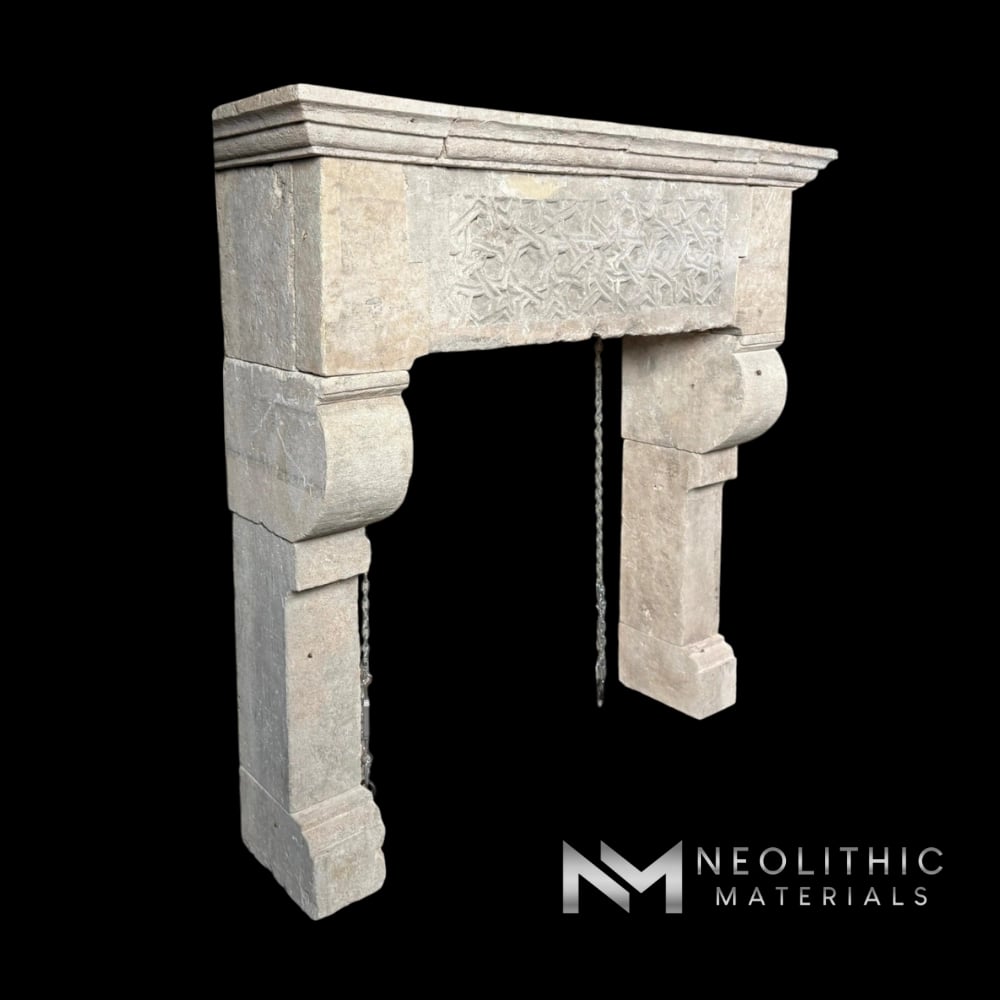 Reclaimed Limestone Fireplace Mantel