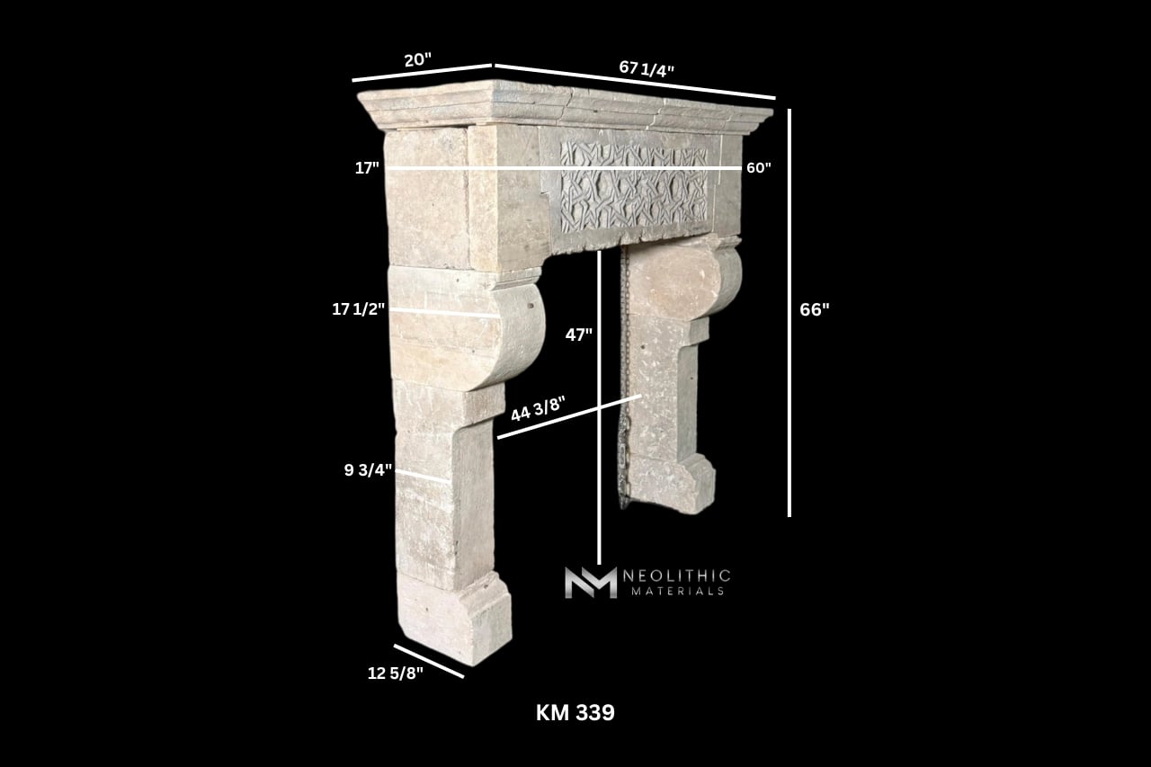 Reclaimed Limestone Fireplace Mantel - Image 8
