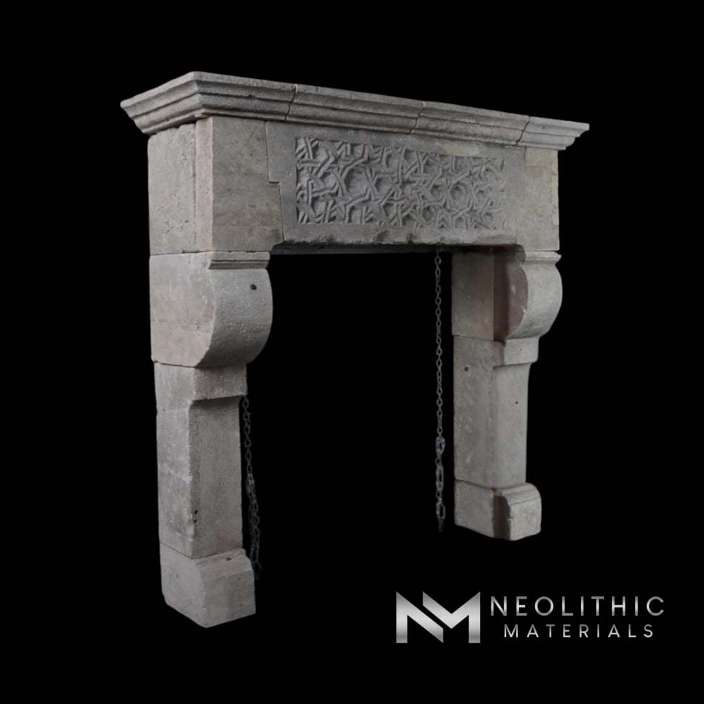 Reclaimed Limestone Fireplace Mantel