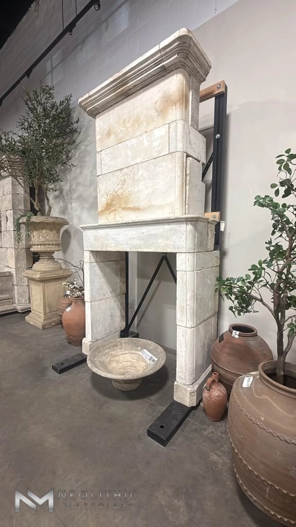 Antique Mediterranean Limestone Fireplace - Image 1