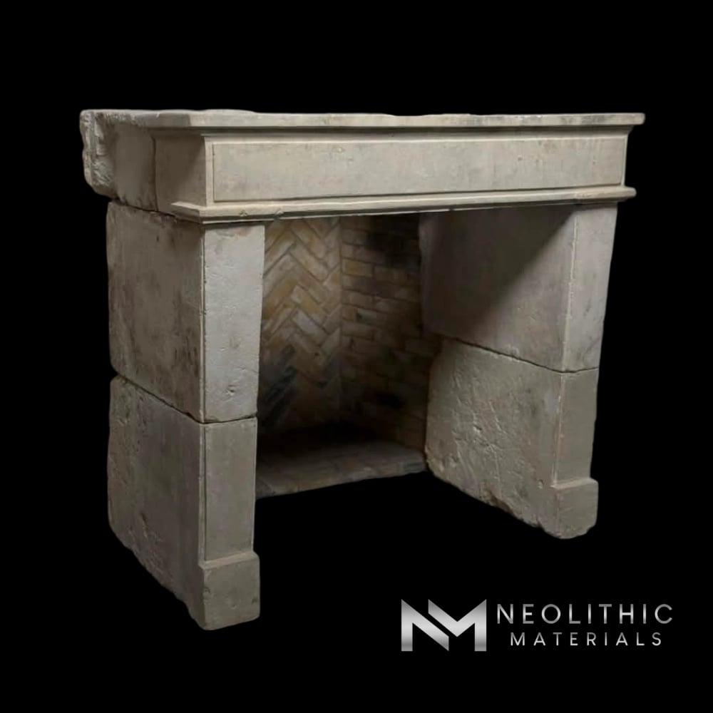French Antique Limestone Fireplace