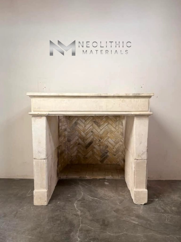 French Antique Limestone Fireplace - Image 1