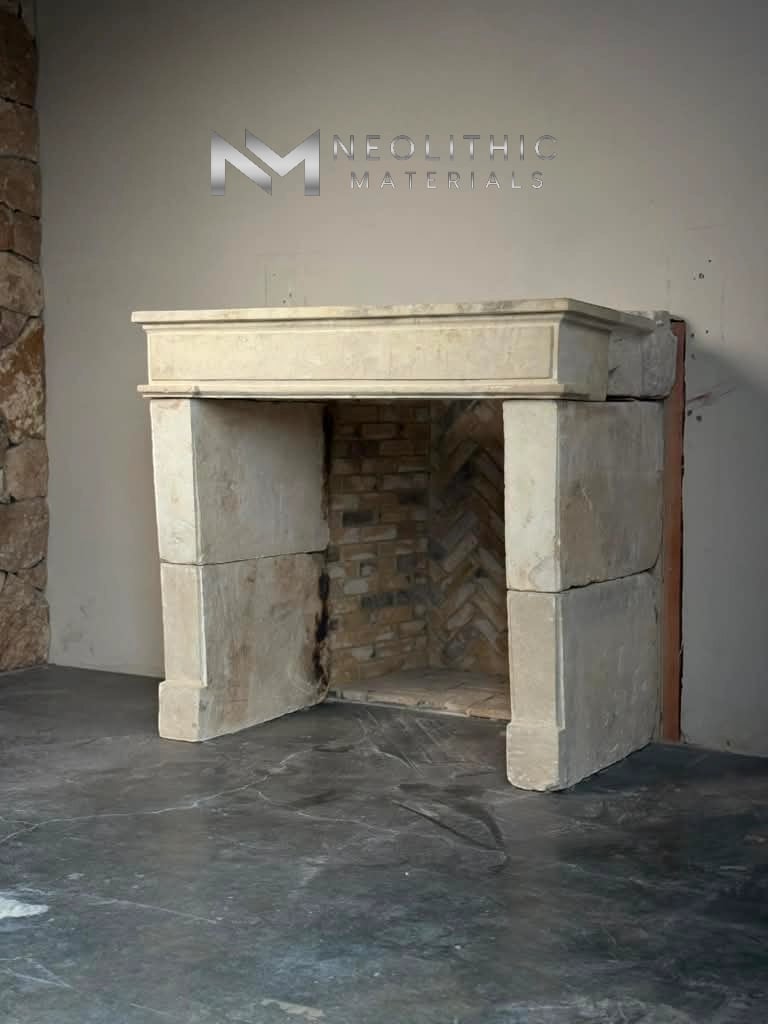 French Antique Limestone Fireplace - Image 2