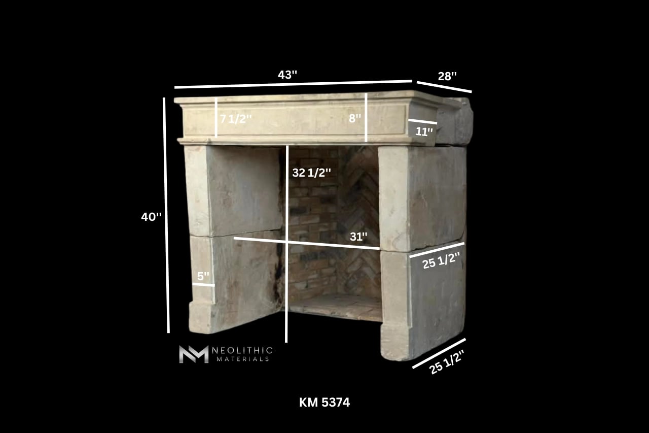French Antique Limestone Fireplace - Image 9