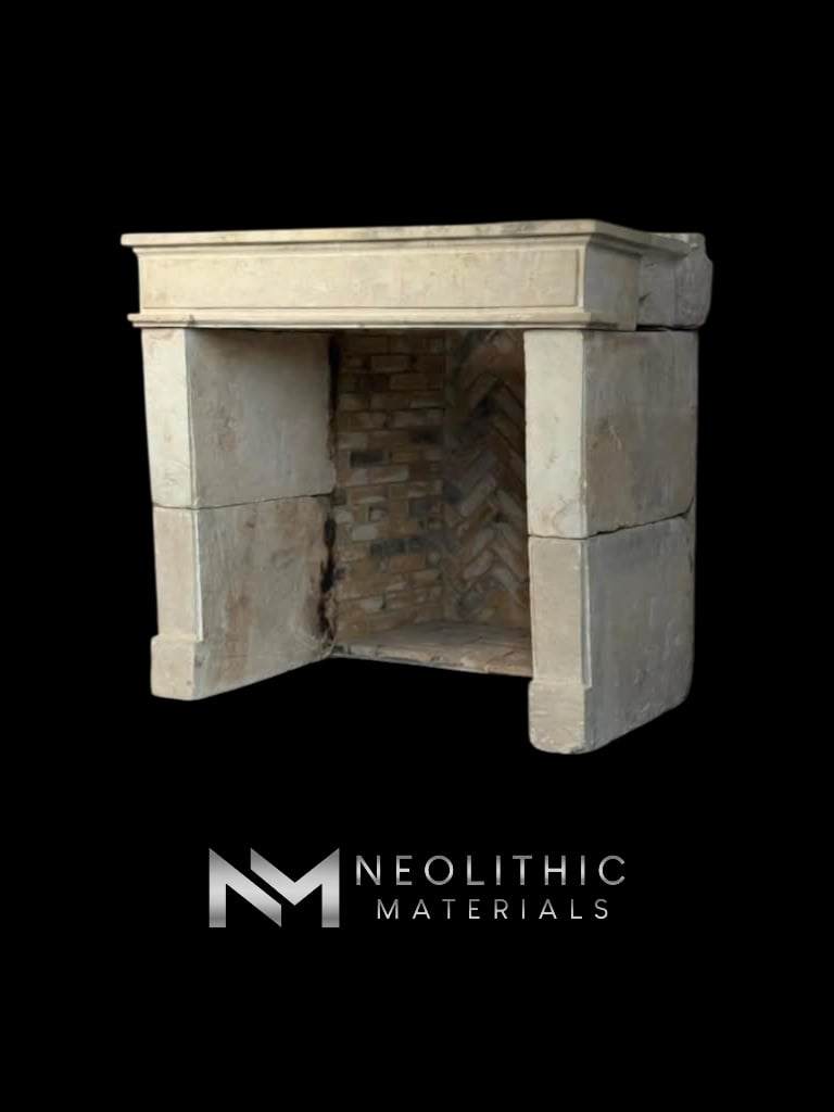 French Antique Limestone Fireplace