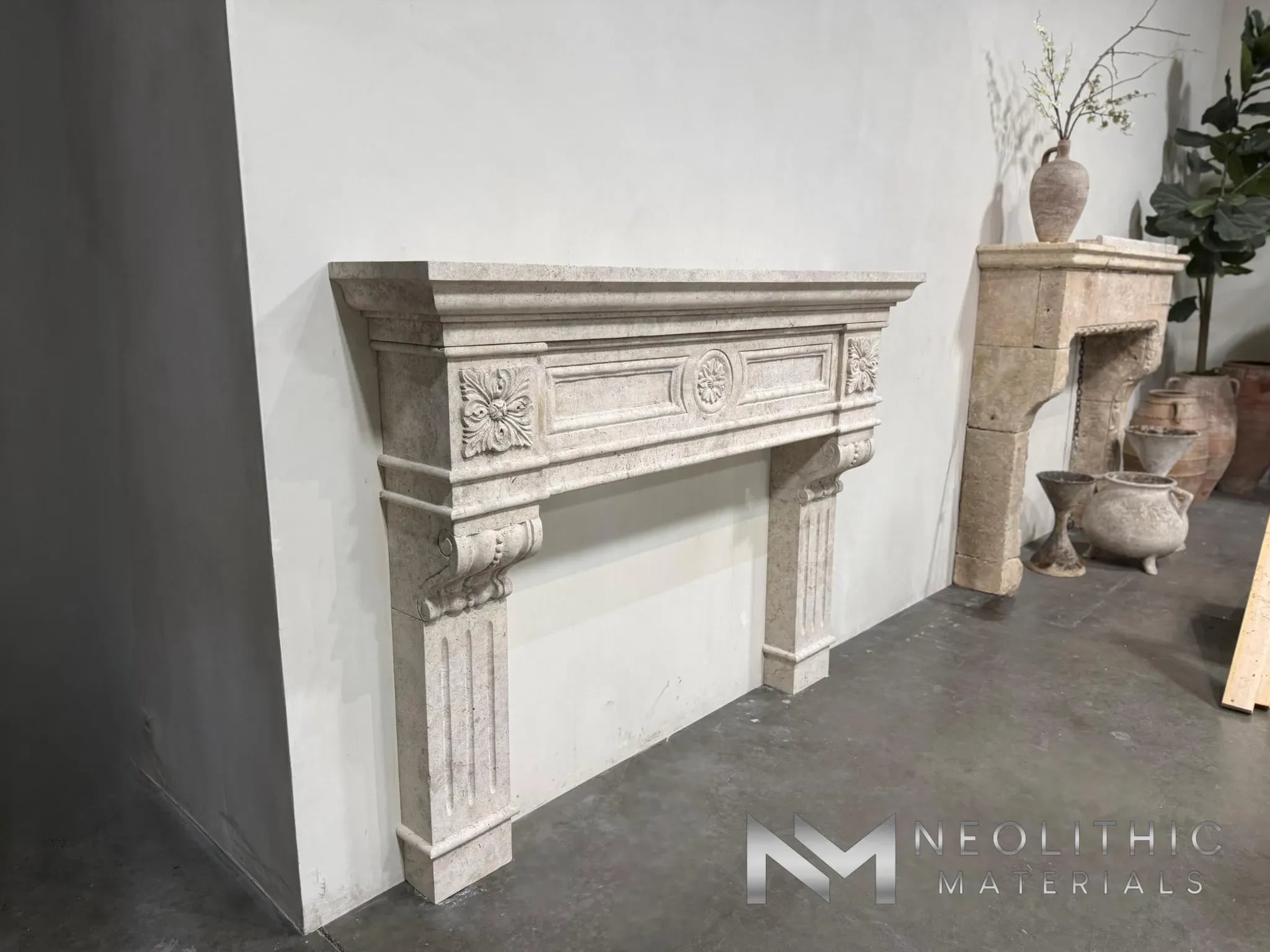 Limestone Fireplace Mantel - Image 2