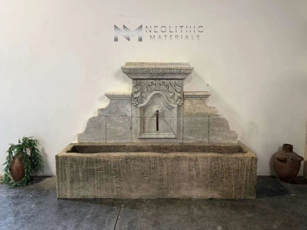 Reclaimed Limestone Fountain with Antiqued Trough - Image 1