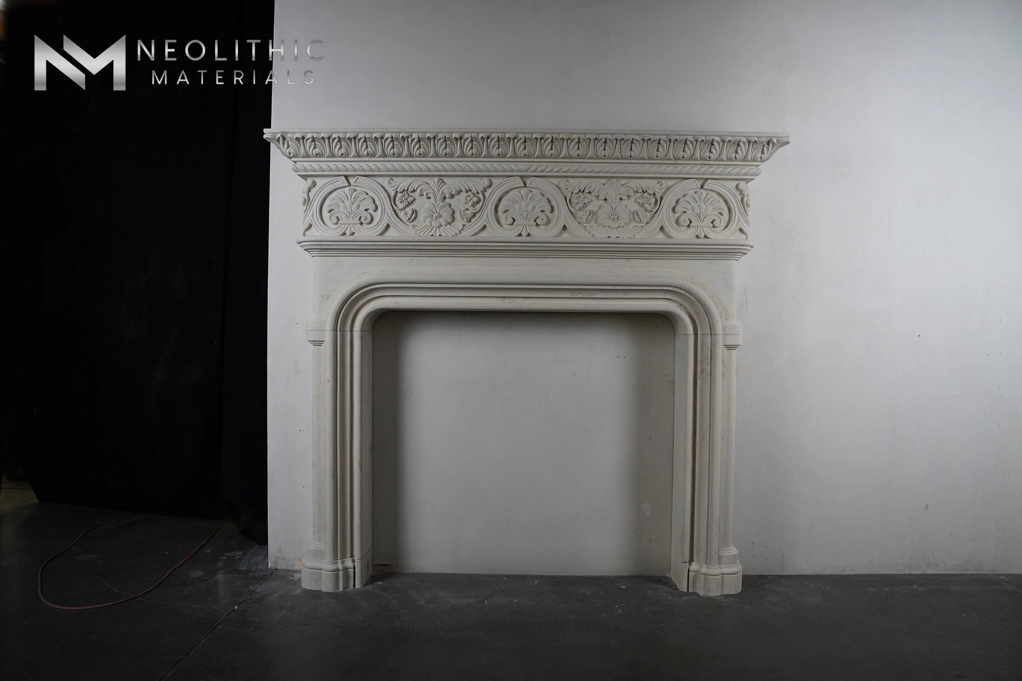 Hand Carved Limestone Fireplace Mantle - Image 1