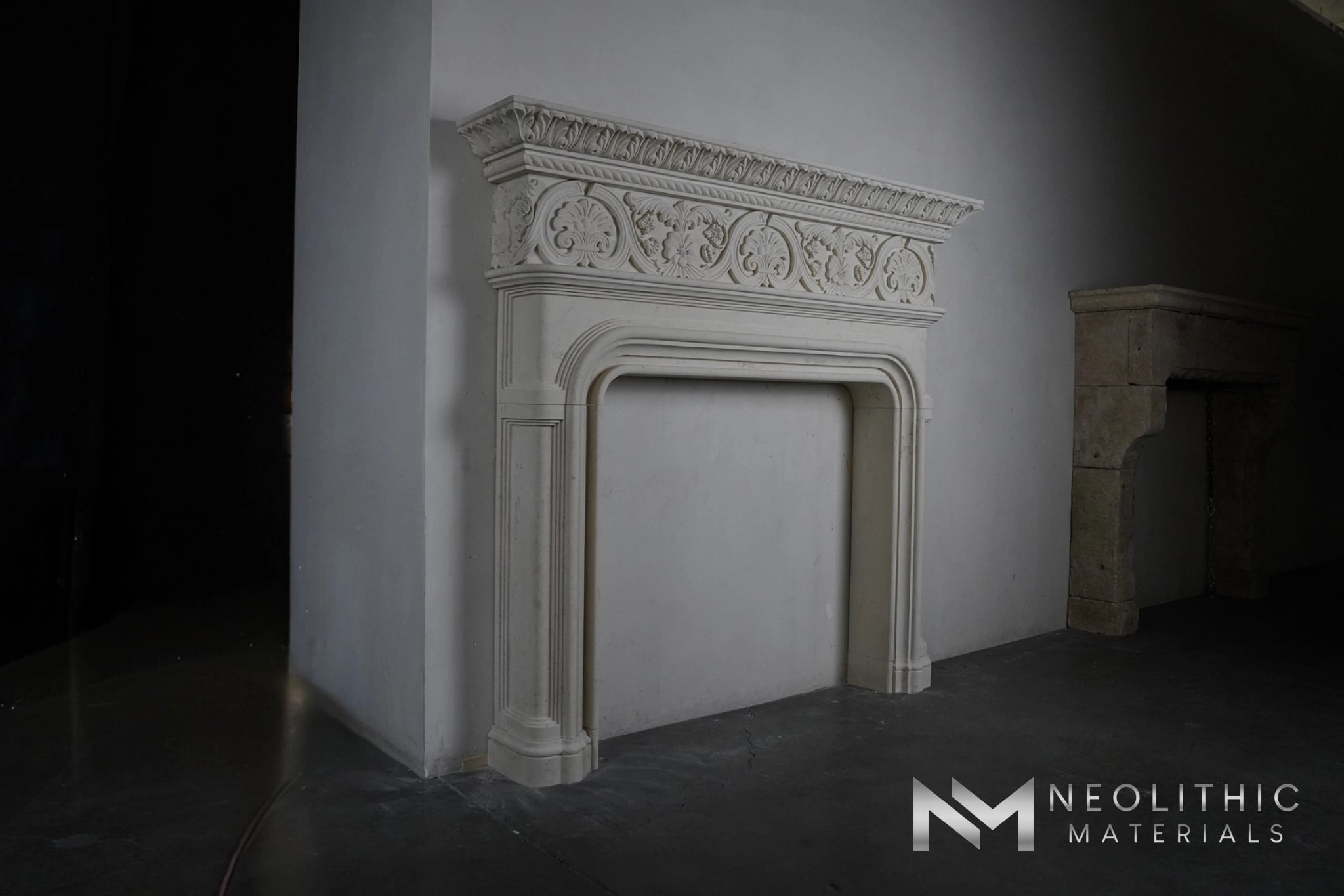 Hand Carved Limestone Fireplace Mantle - Image 2