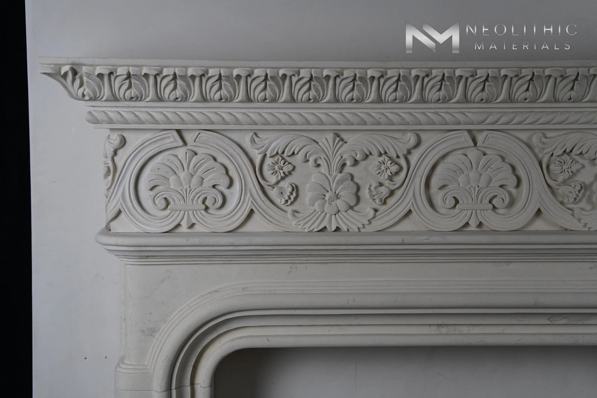 Hand Carved Limestone Fireplace Mantle - Image 3