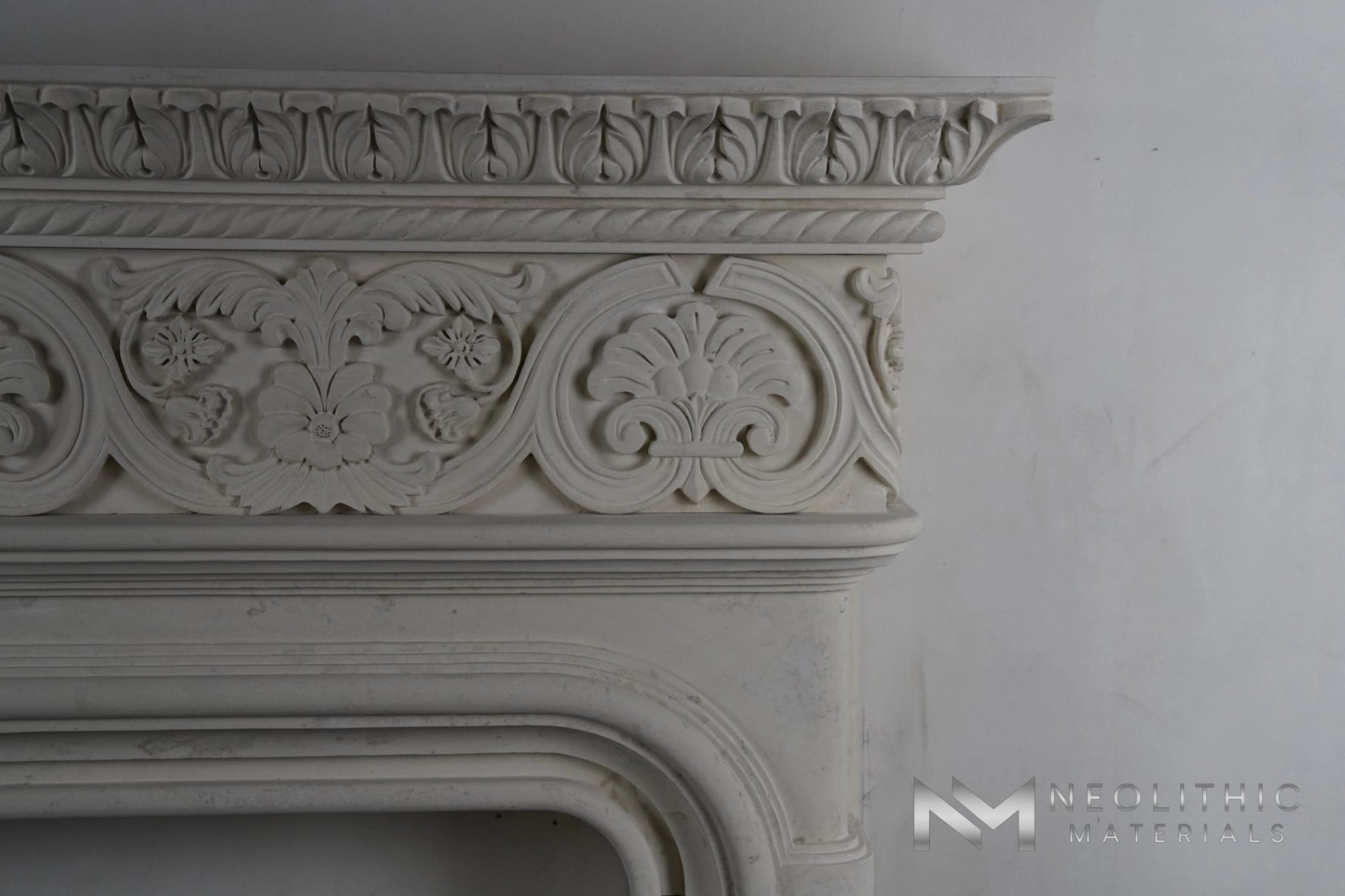 Hand Carved Limestone Fireplace Mantle - Image 4