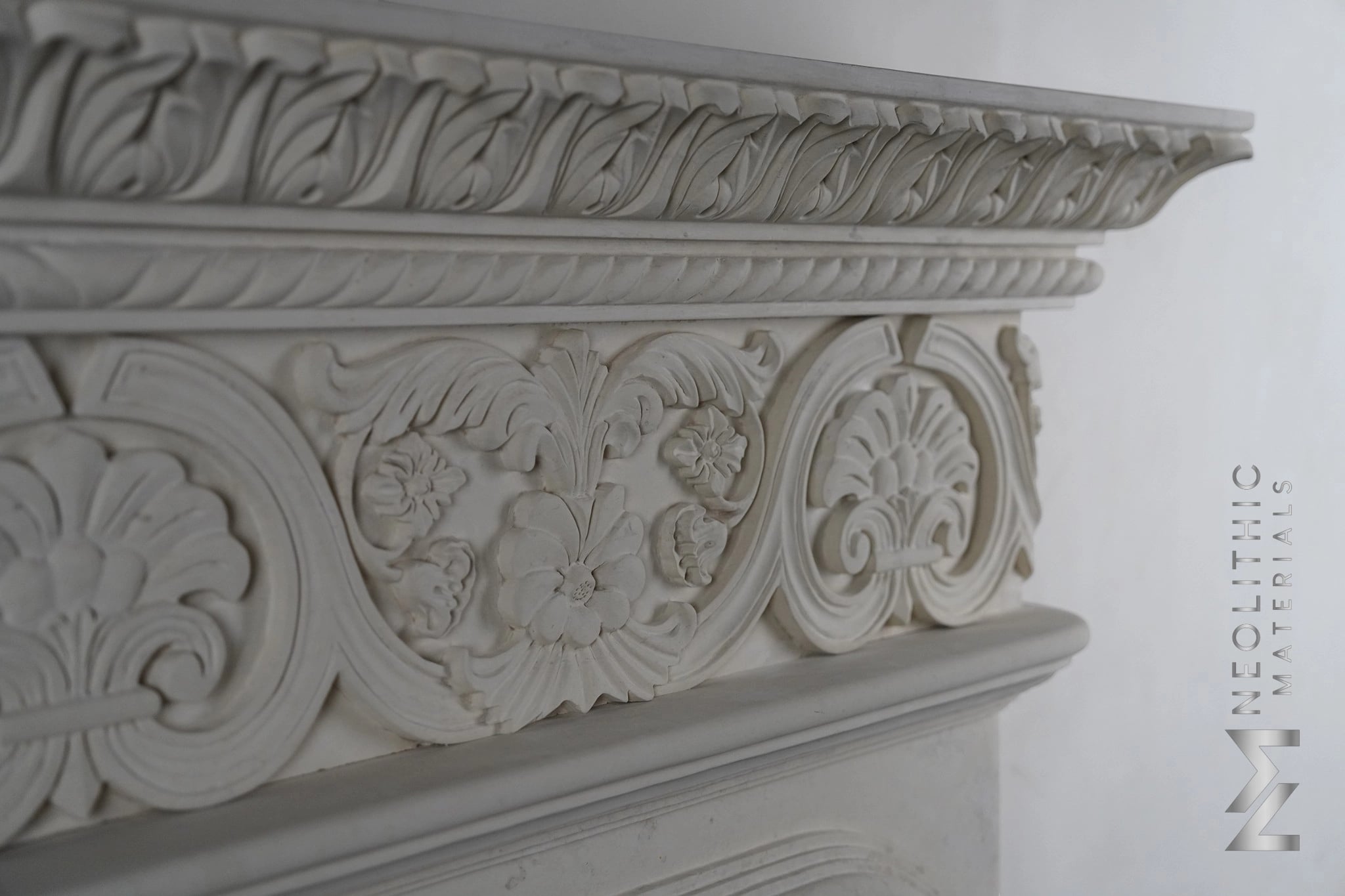Hand Carved Limestone Fireplace Mantle - Image 5