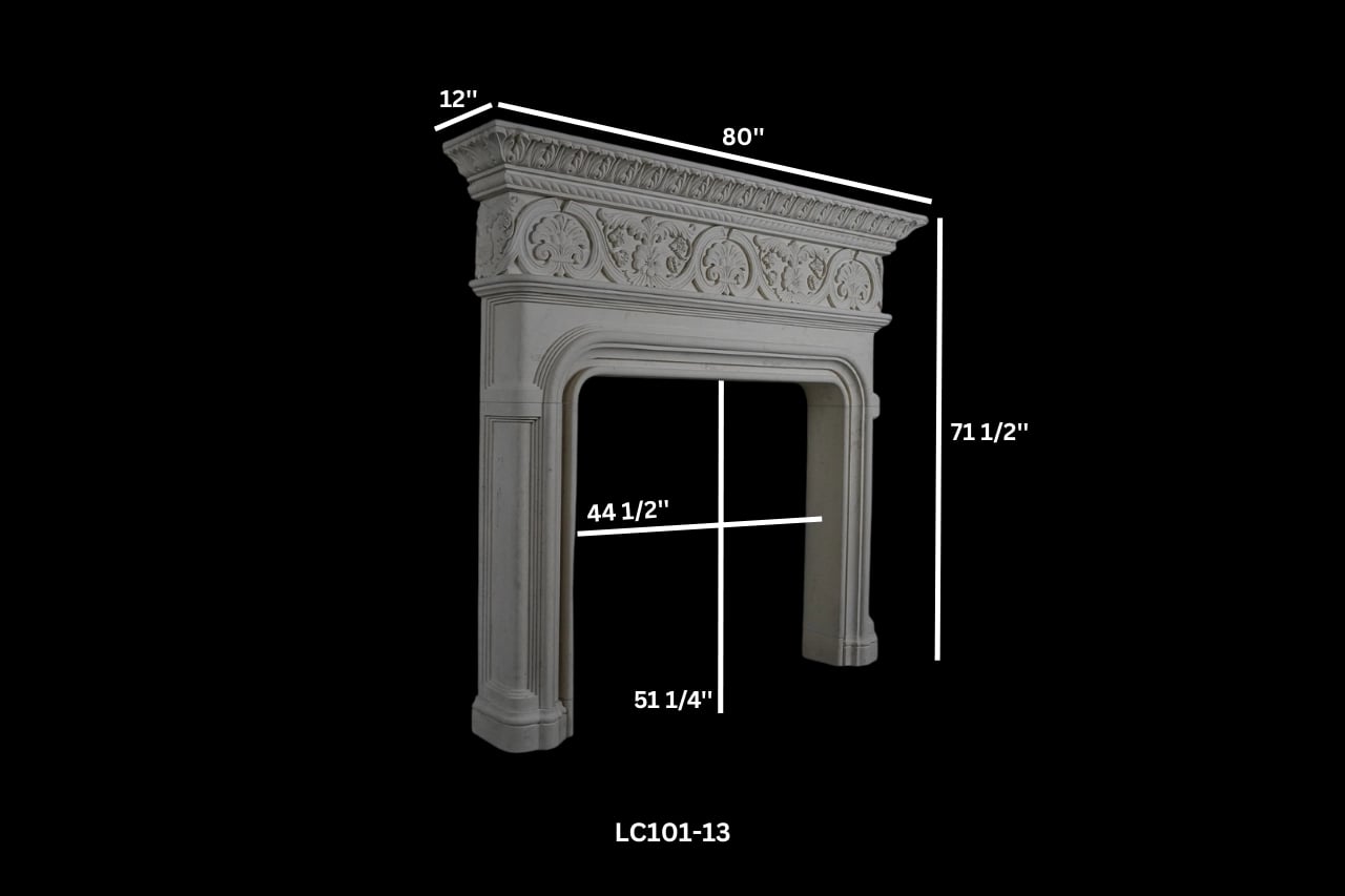 Hand Carved Limestone Fireplace Mantle - Image 6