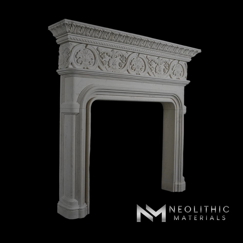 Hand Carved Limestone Fireplace Mantle