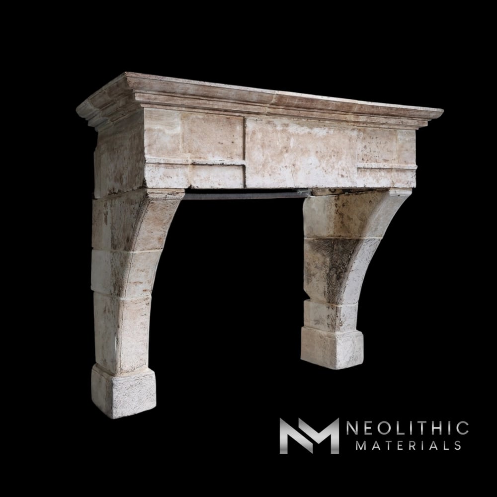 Antique Mediterranean Limestone Fireplace Mantel Louis XIII Style