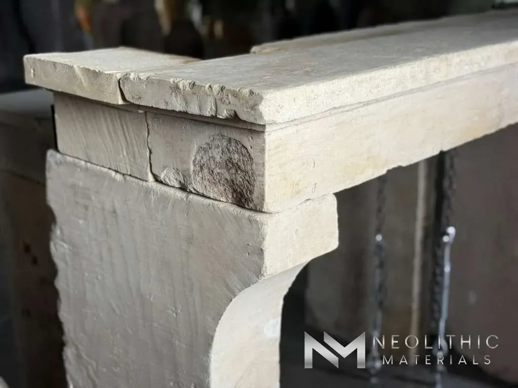 Antique Limestone Fireplace Mantel Countryside Style - Image 5