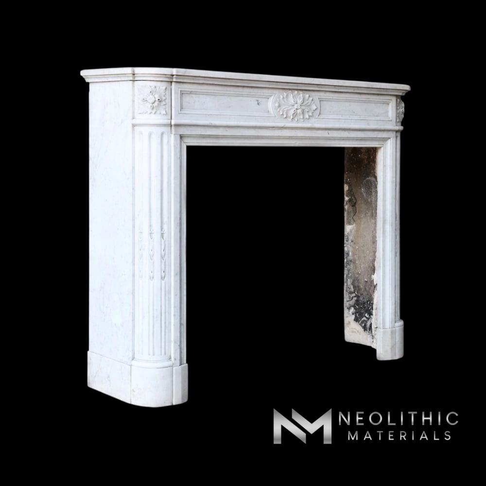 Antique Carrara Marble Fireplace Mantel Louis XVI Style
