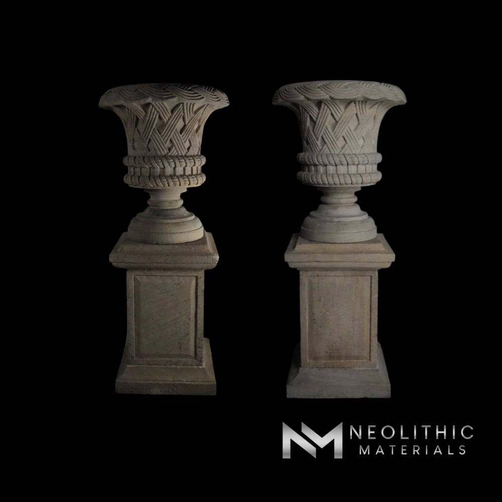 Limestone Urn on Pedestal