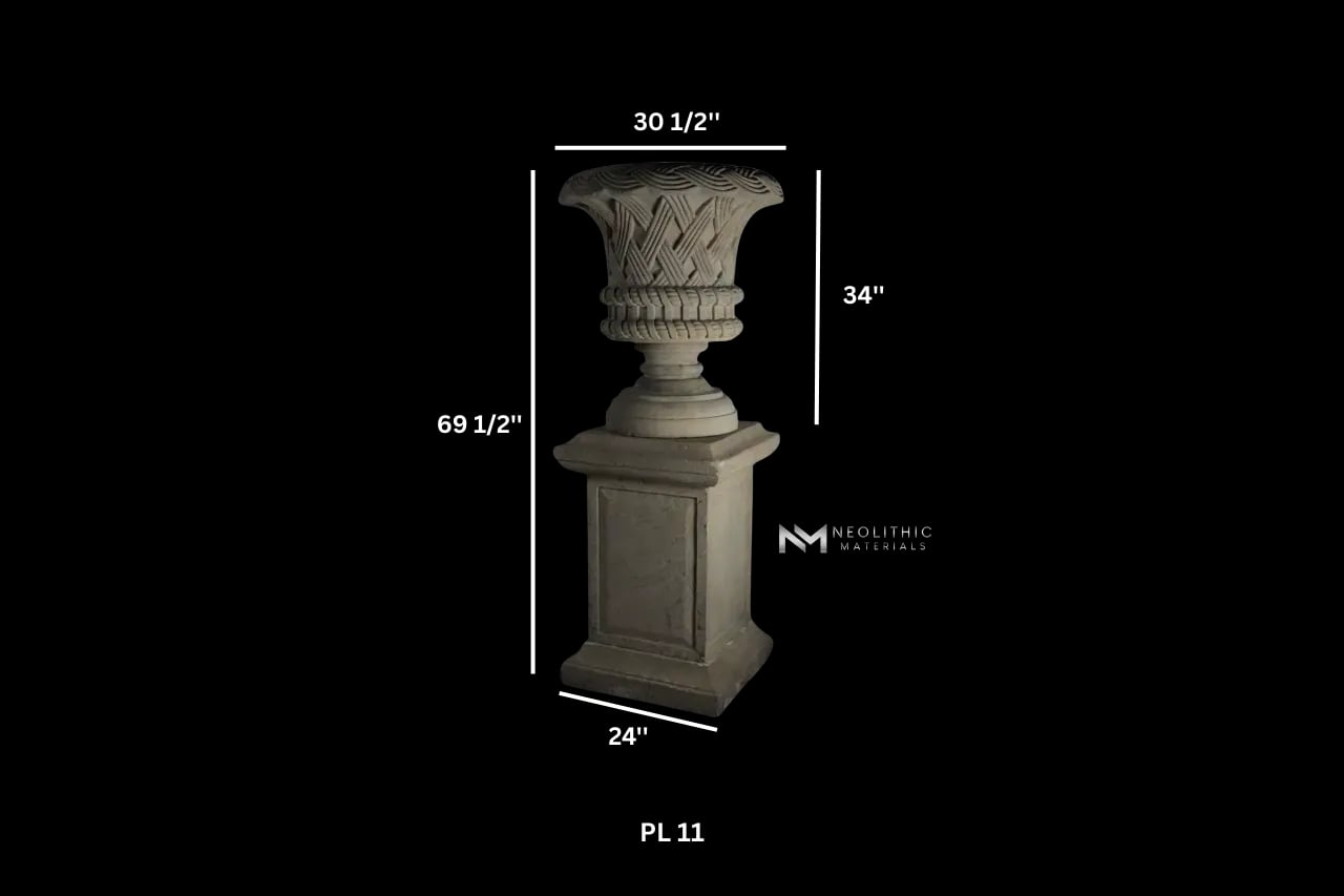 Limestone Urn on Pedestal - Image 7