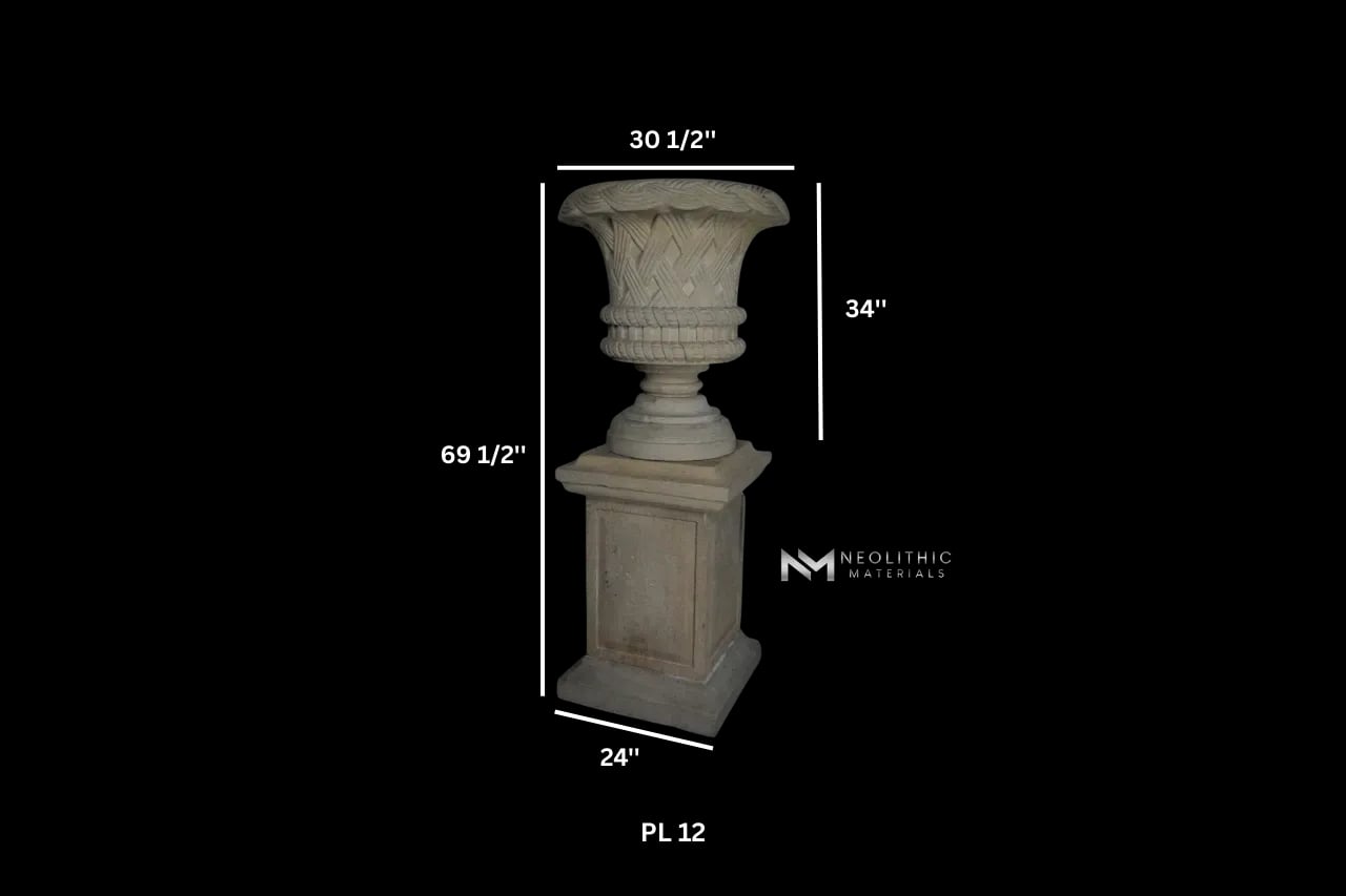 Limestone Urn on Pedestal - Image 6