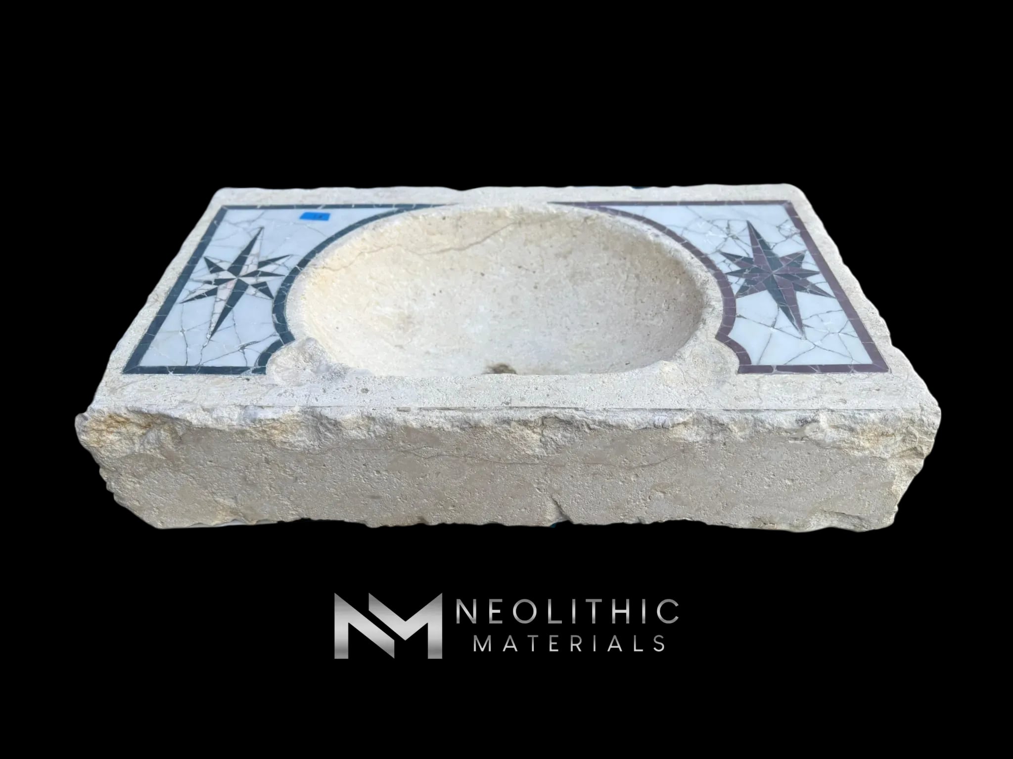 Limestone with Marble Inlay Sink - Image 1