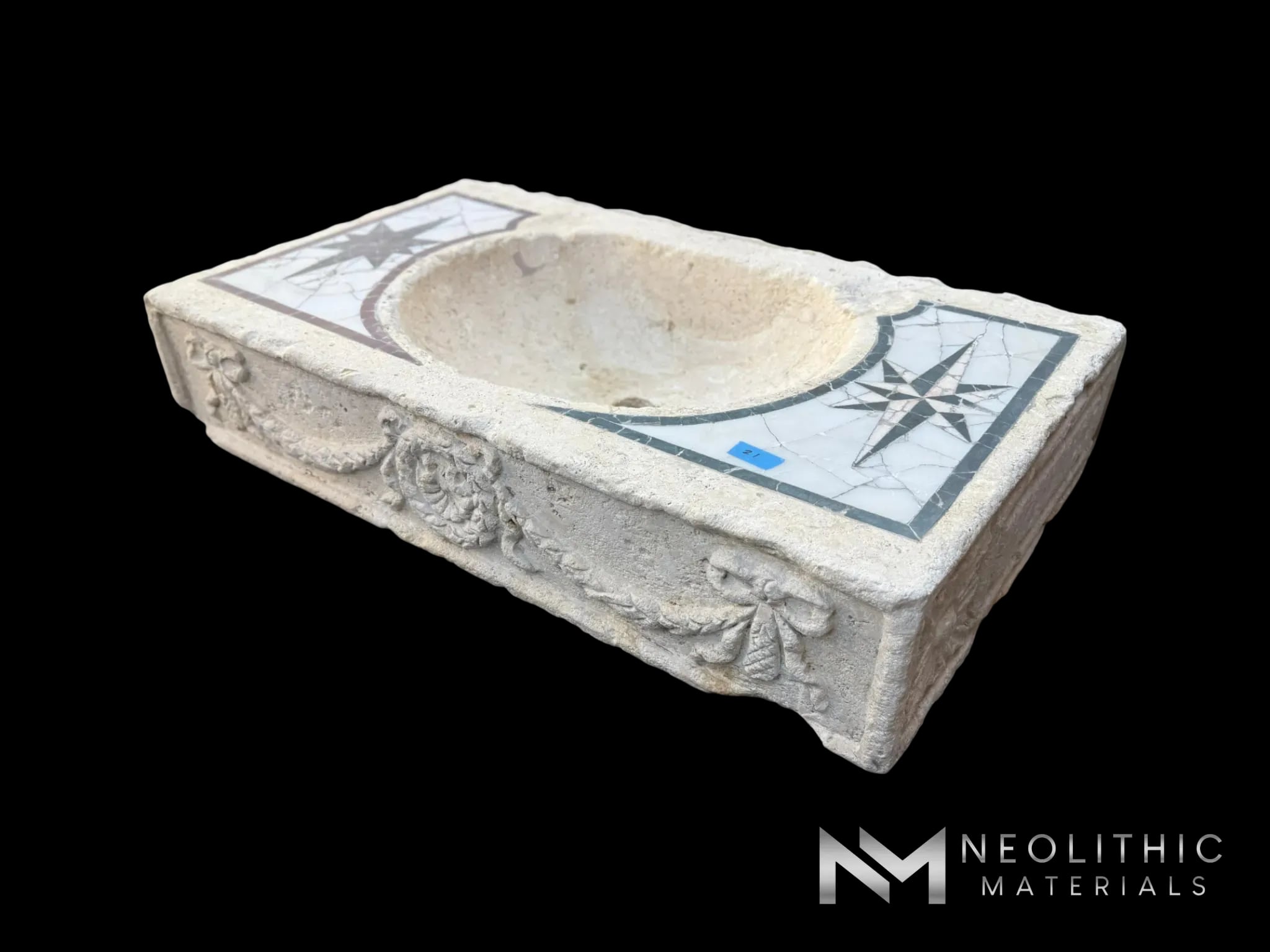Limestone with Marble Inlay Sink - Image 2