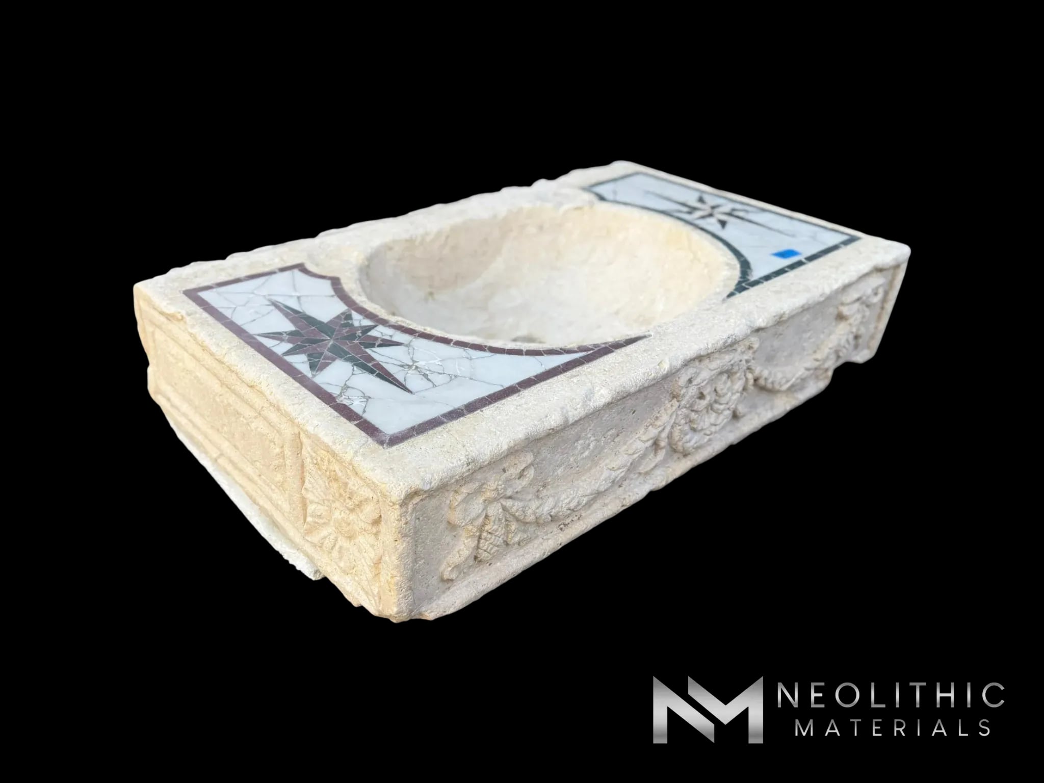 Limestone with Marble Inlay Sink - Image 3