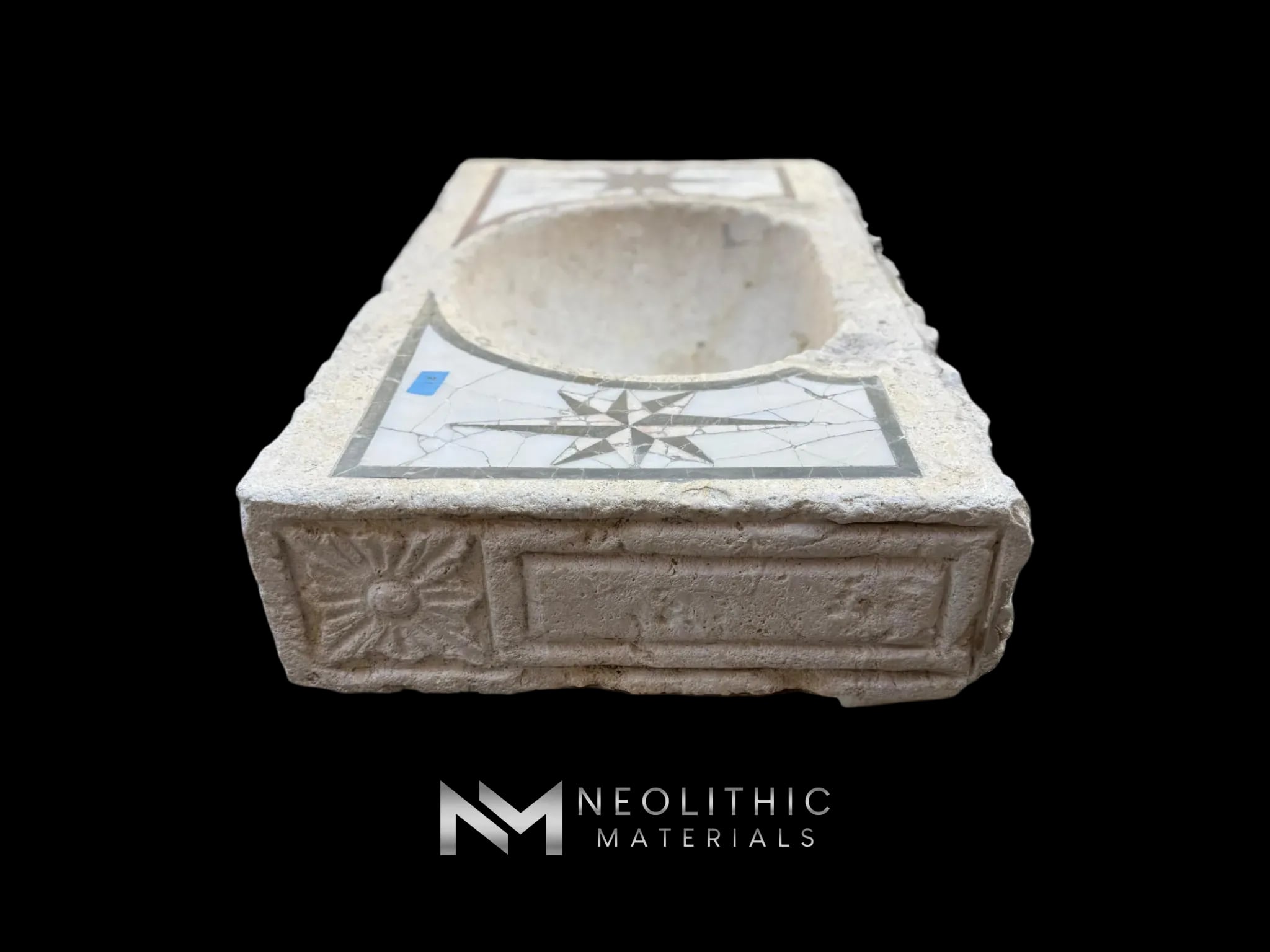 Limestone with Marble Inlay Sink - Image 4
