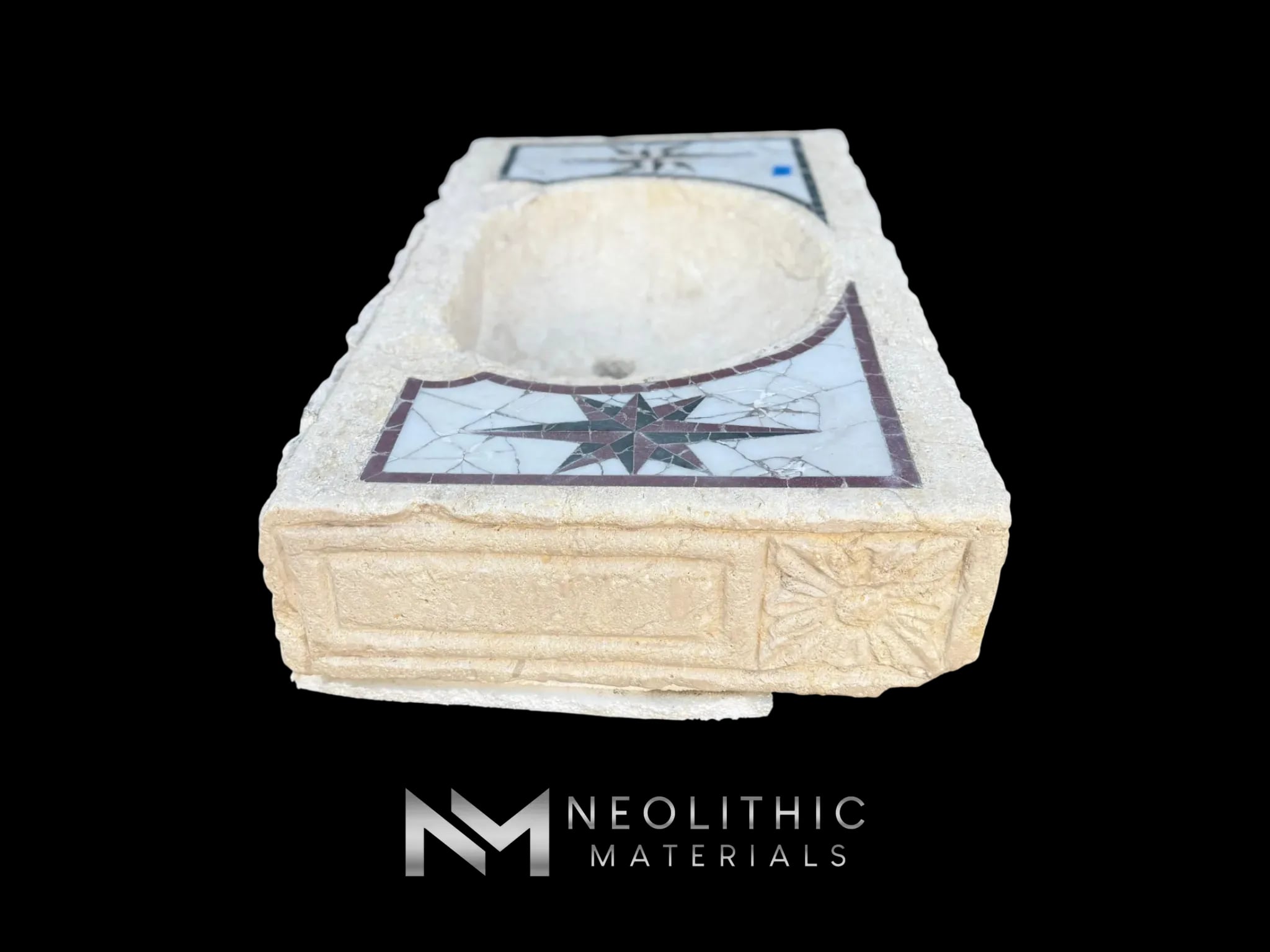 Limestone with Marble Inlay Sink - Image 5
