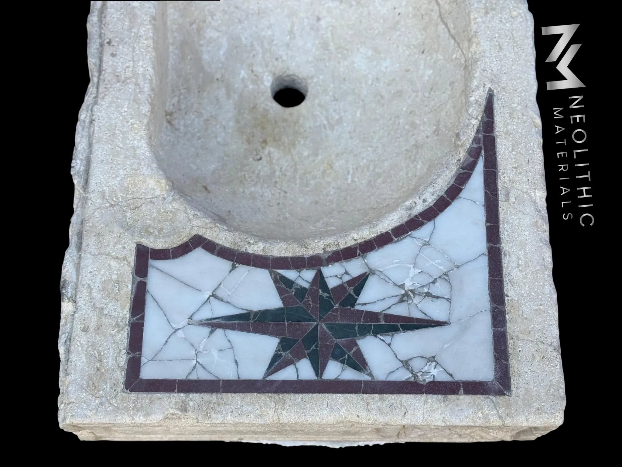Limestone with Marble Inlay Sink - Image 6