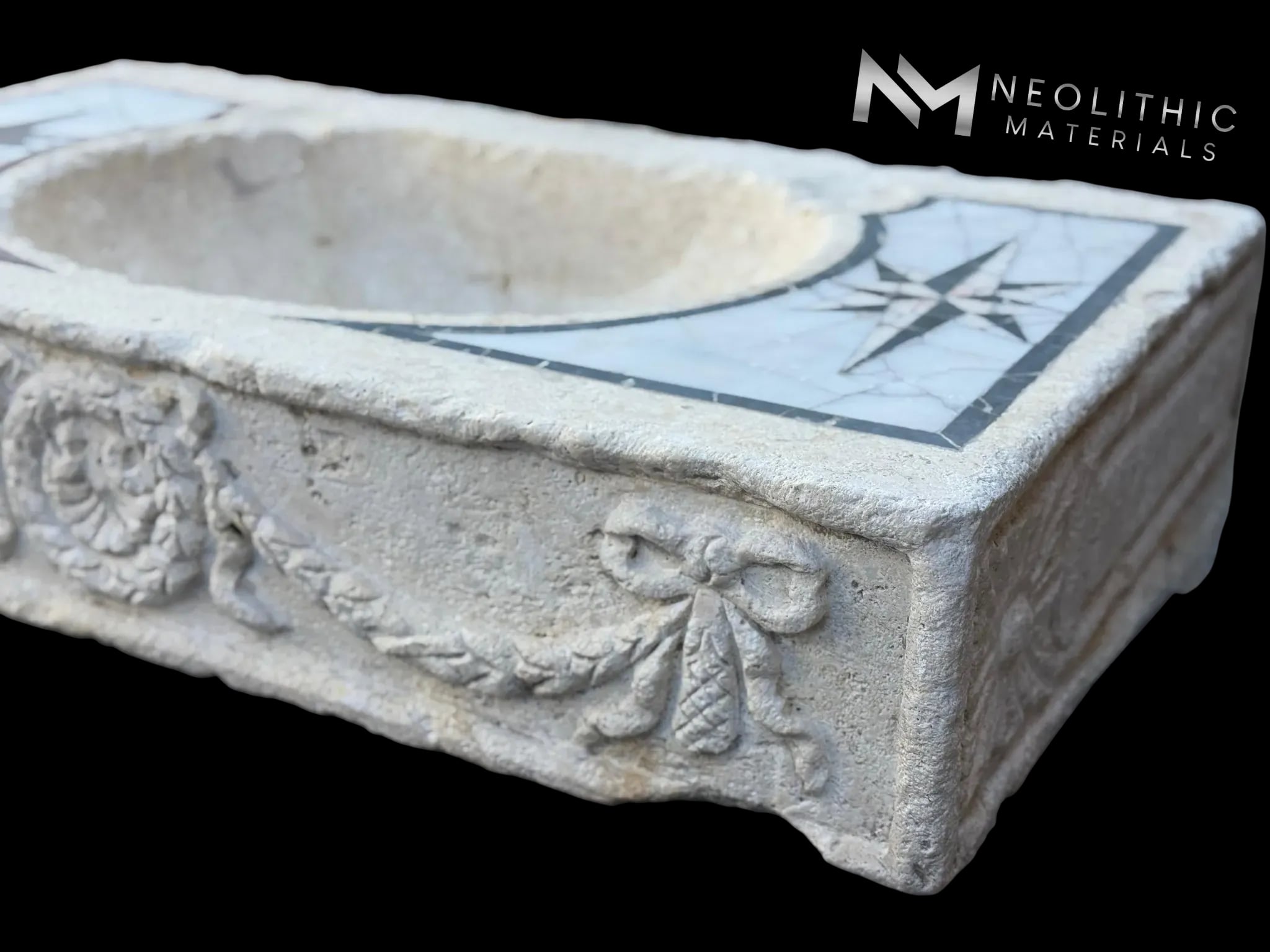 Limestone with Marble Inlay Sink - Image 7