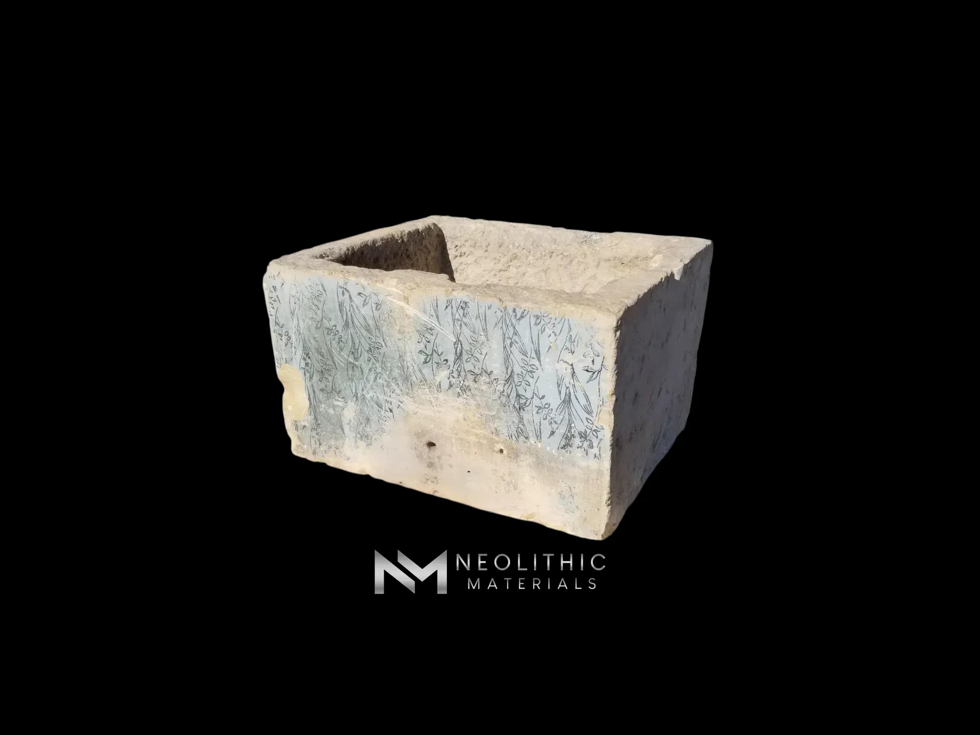 Rare Italian Limestone Trough with Fresco - Image 2
