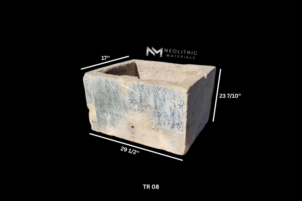 Rare Italian Limestone Trough with Fresco - Image 4