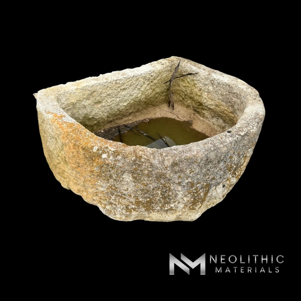 Antique French Half Moon Limestone Trough