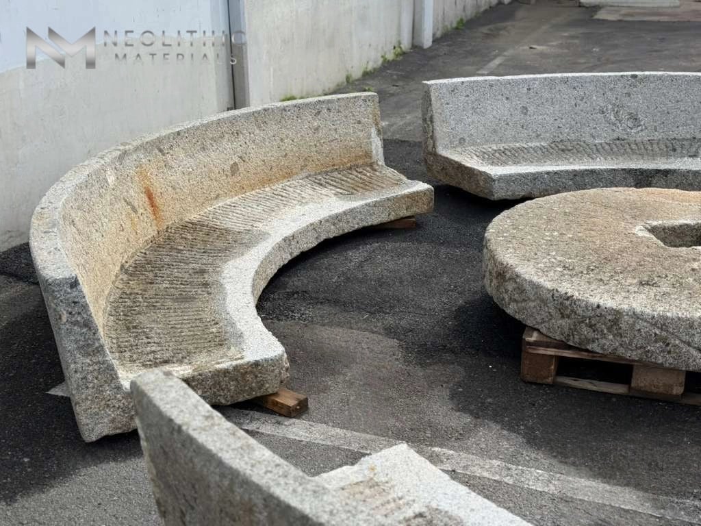 Antique Granite Bench Set with  Antique Limestone Mill - Image 4