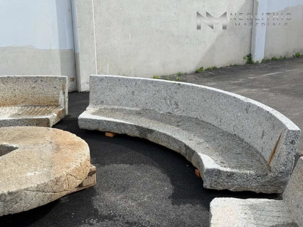 Antique Granite Bench Set with  Antique Limestone Mill - Image 5