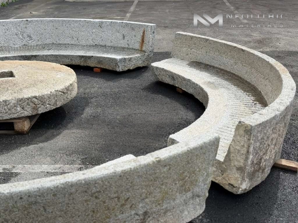 Antique Granite Bench Set with  Antique Limestone Mill - Image 6