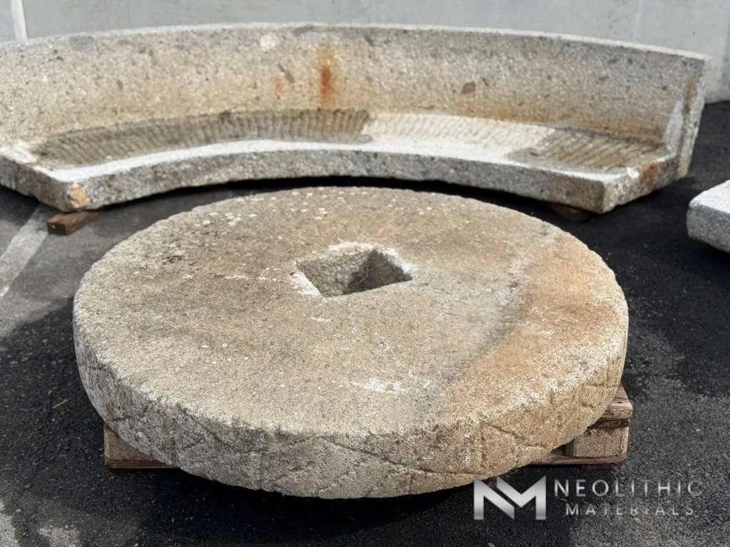 Antique Granite Bench Set with  Antique Limestone Mill - Image 7
