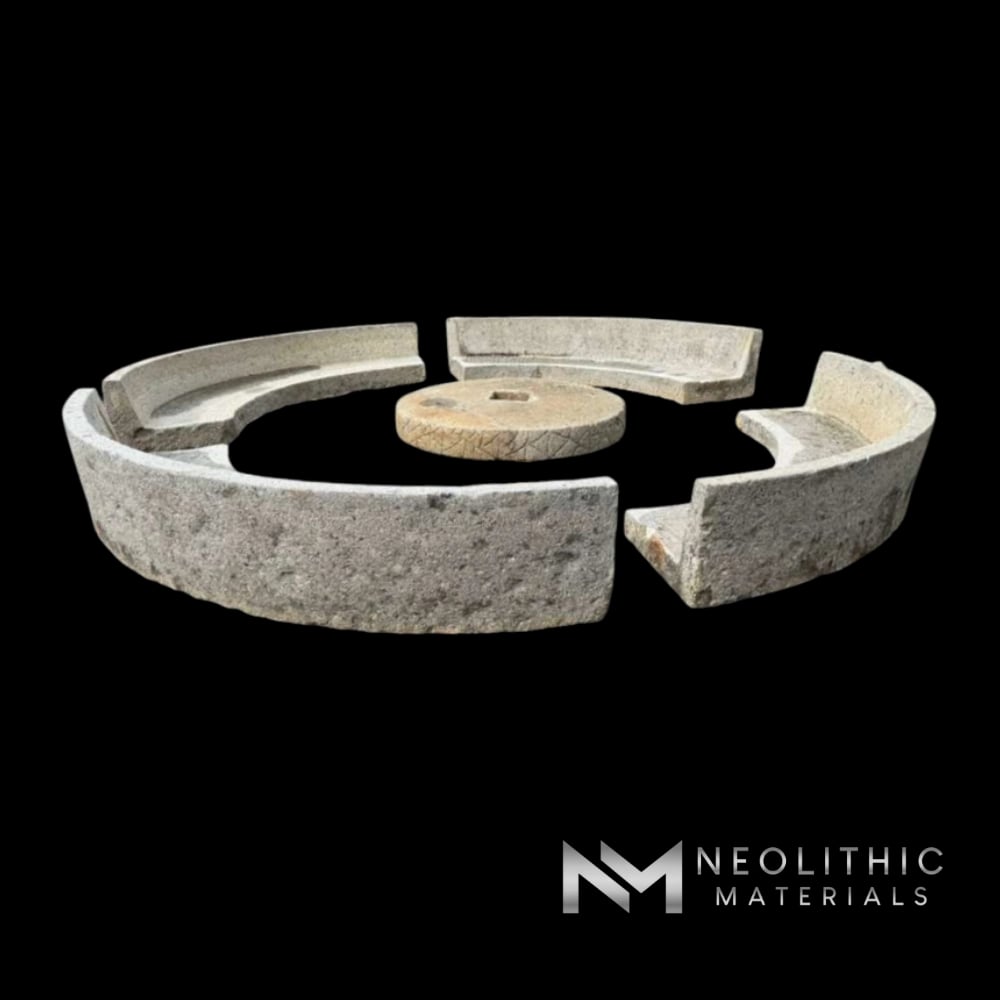 Antique Granite Bench Set with  Antique Limestone Mill